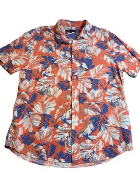 Slate & Stone Men’s Large Tropical Leaf Print Short Sleeve Button Down Shirt